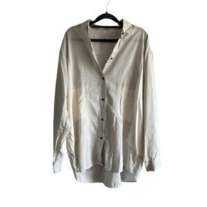 Jeremy Laing Multi Media Oversized Long Sleeve Button Down Blouse Tunic Size Med